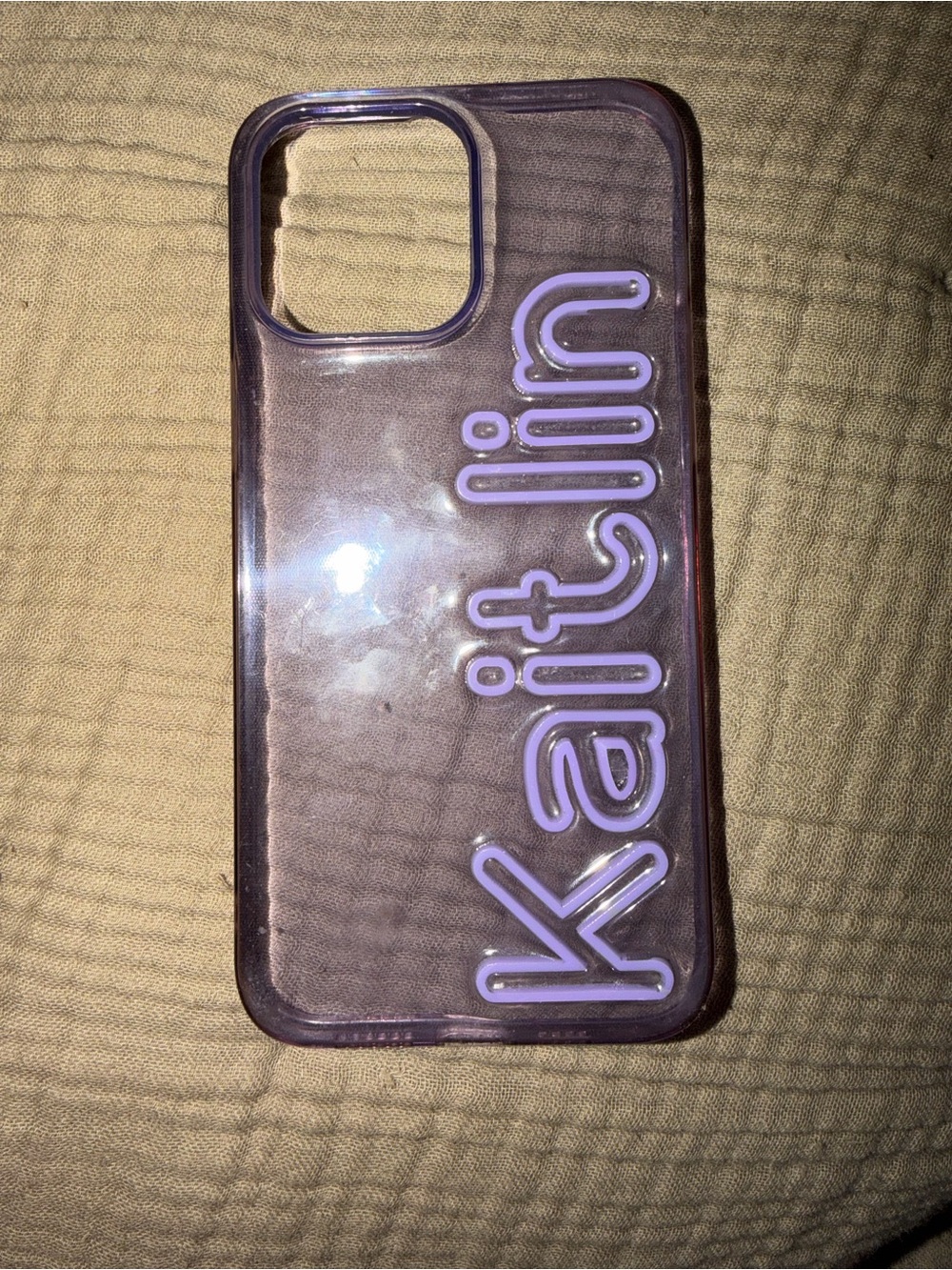 BaubleBar Clear Phone Case with Raised Lavender 'Kaitlin' Name